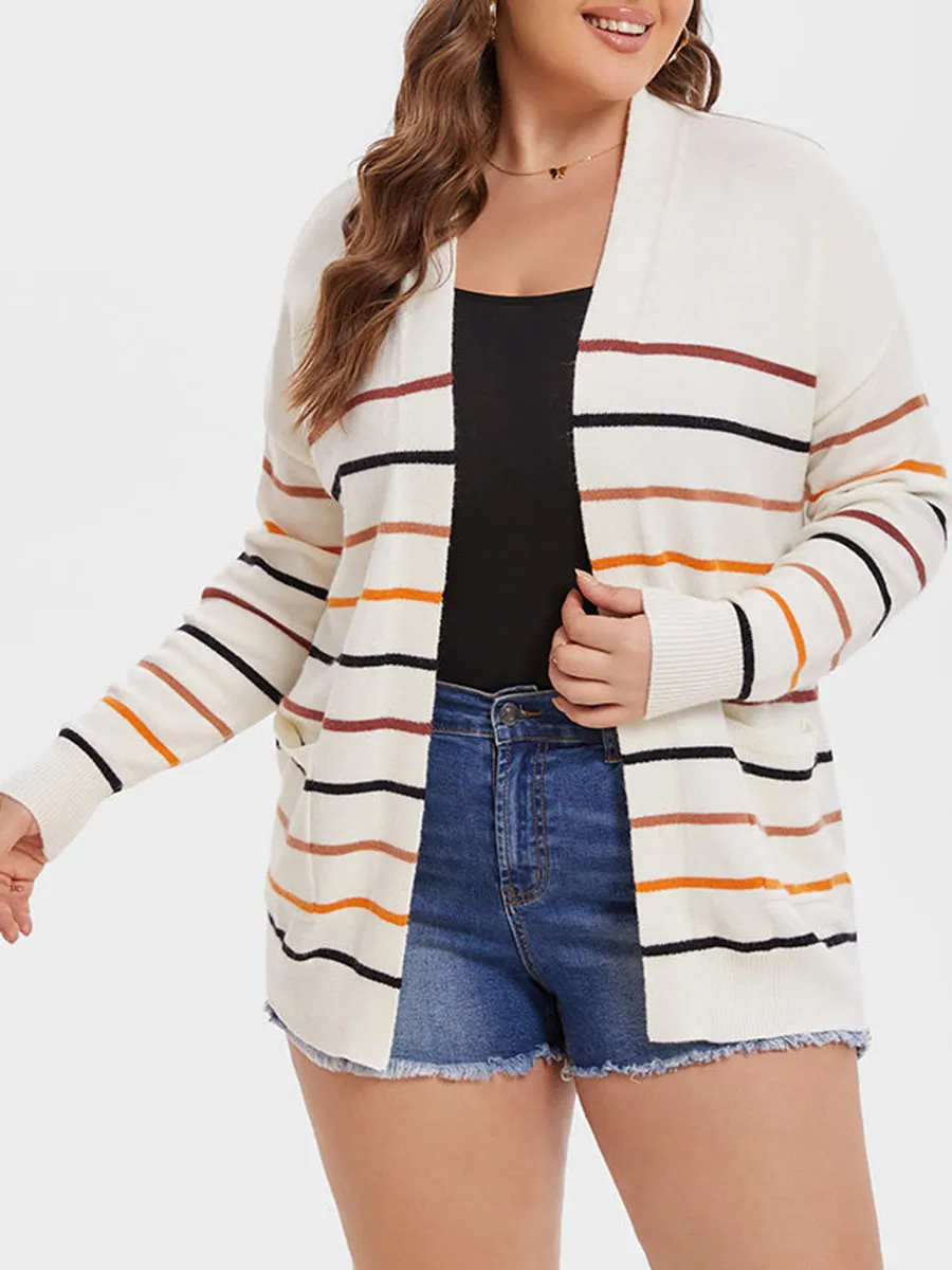 Striped Pattern Dual Pockets Cardigan