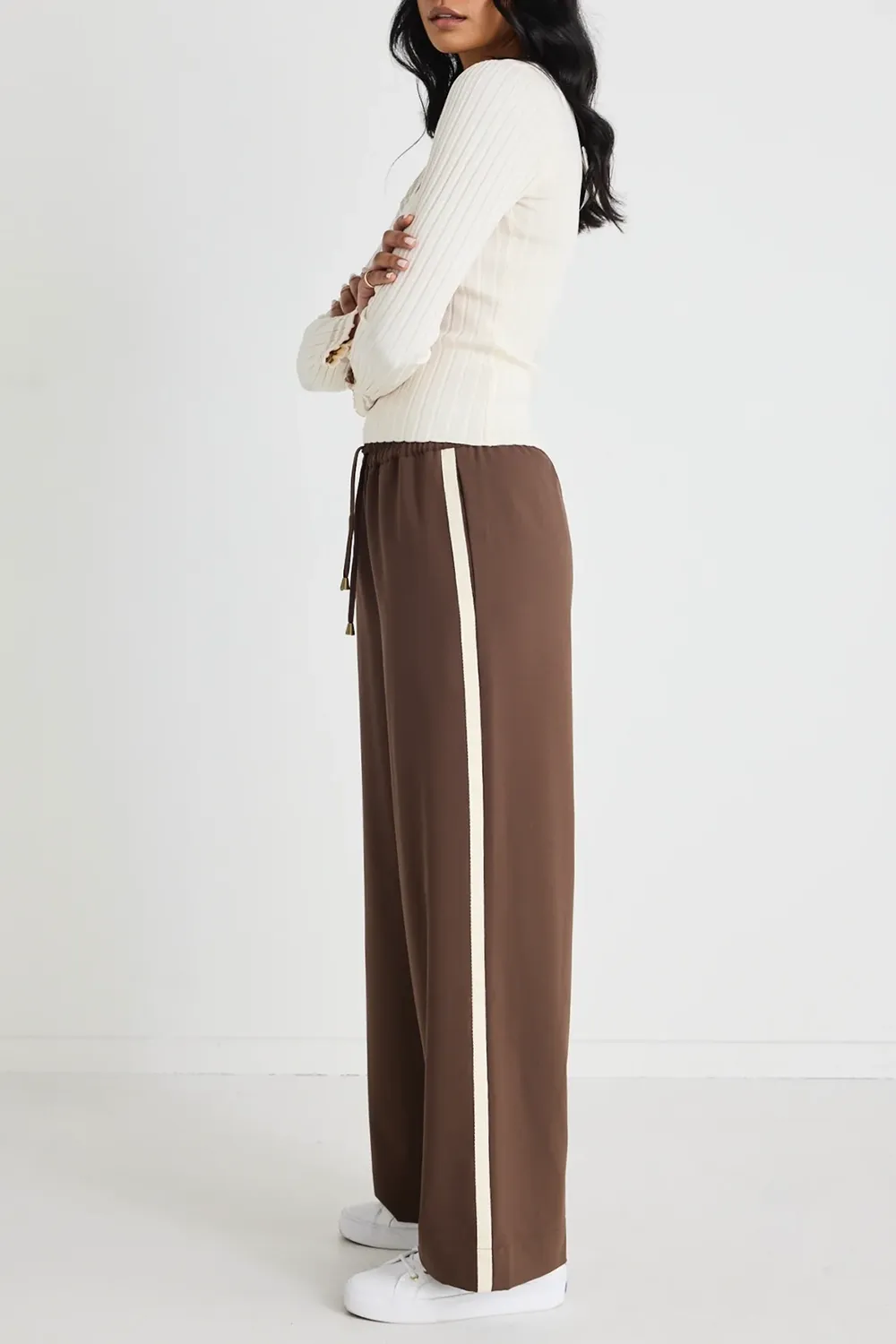 Townie Chocolate Stripe Side Tape Wide Leg Pants