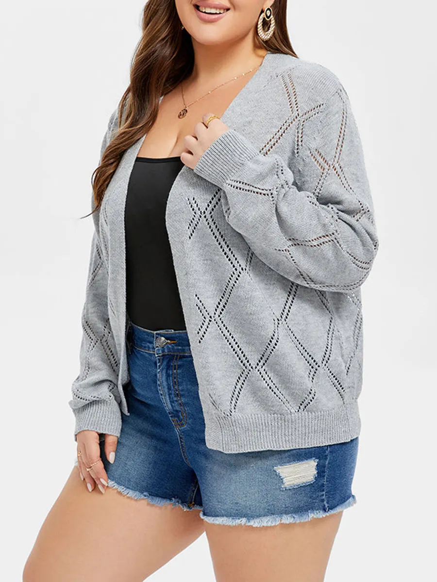 Pointelle Knit Open Front Cardigan