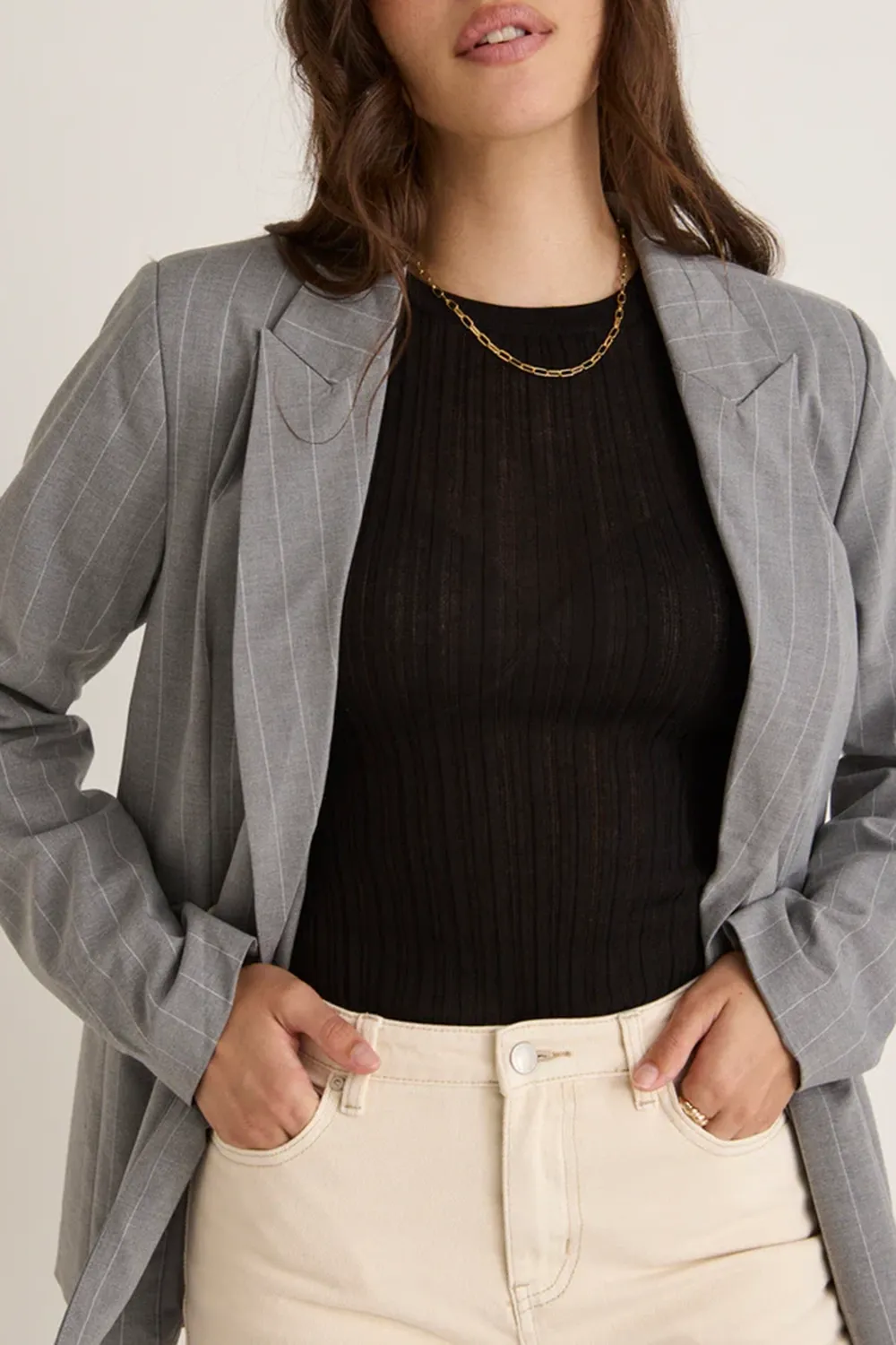 Officer Grey Pinstripe Double Breasted Blazer