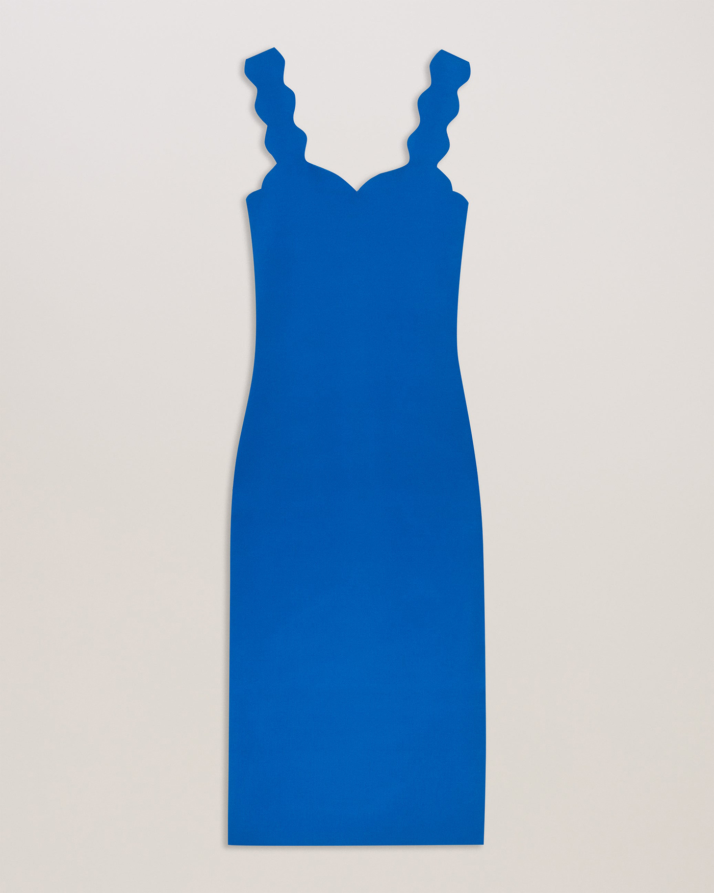 Sharmay Scallop Detail Midi Knit Dress Mid-Blue