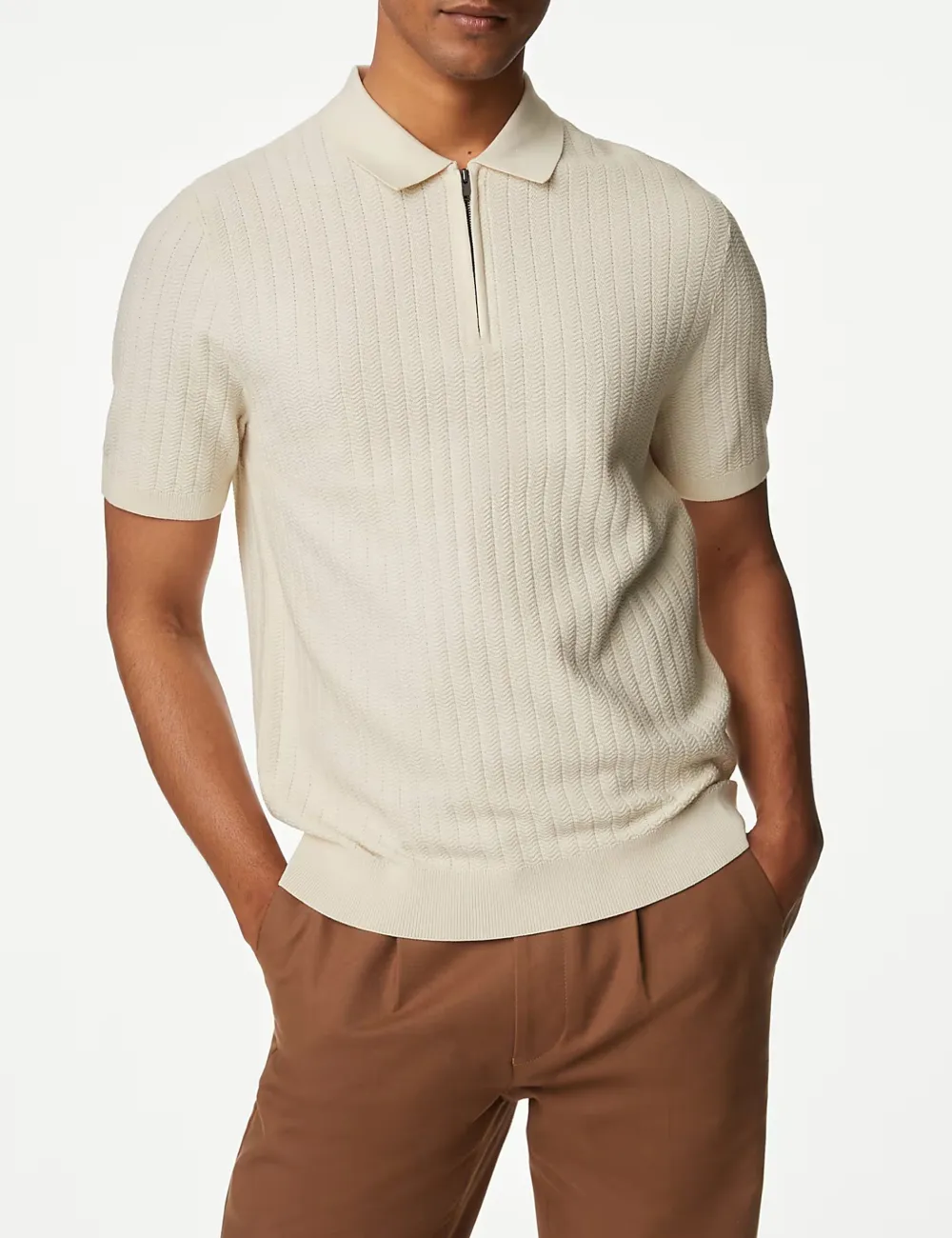 Cotton Rich Textured Knitted Polo Shirt