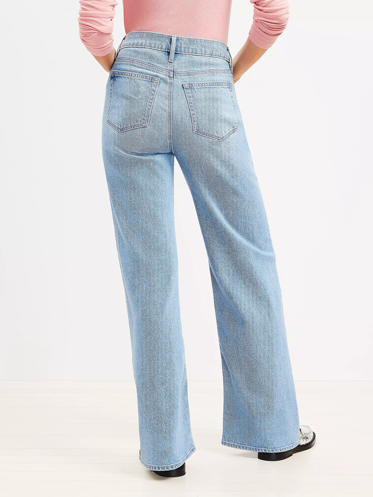 Sparkle High Rise Wide Leg Jeans in Light Wash Indigo