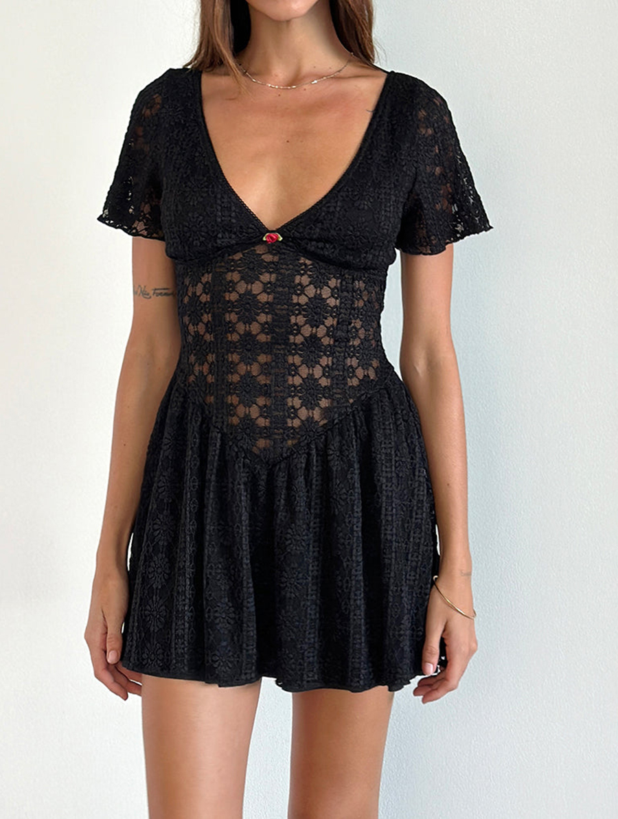 Geni Mini Dress In Regal Lace Black