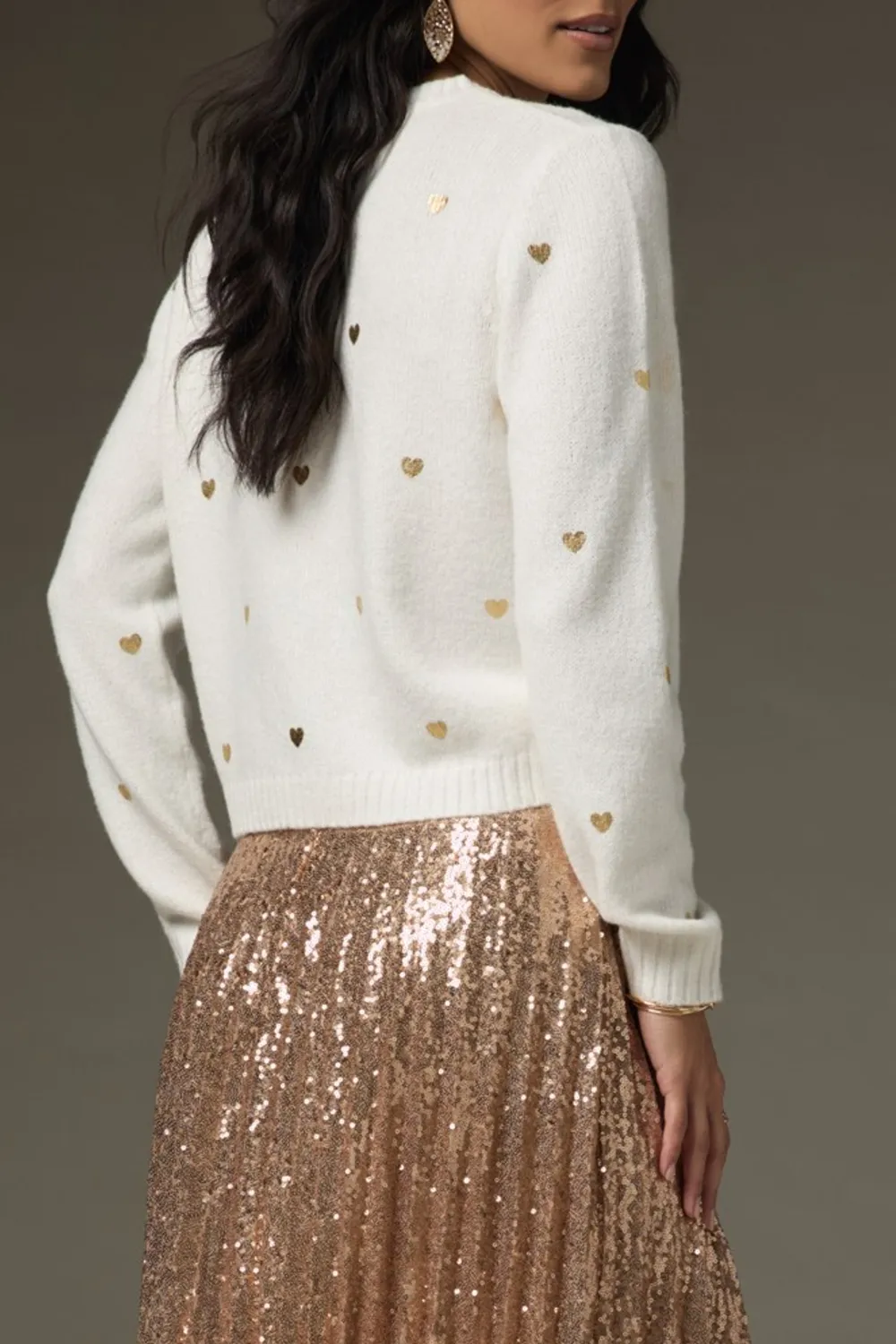 Jennifer Gold Heart Embellished Pullover Sweater