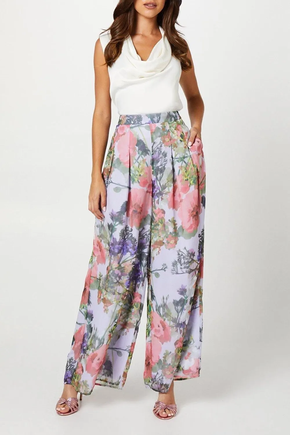 Printed Chiffon Wide Leg Trousers