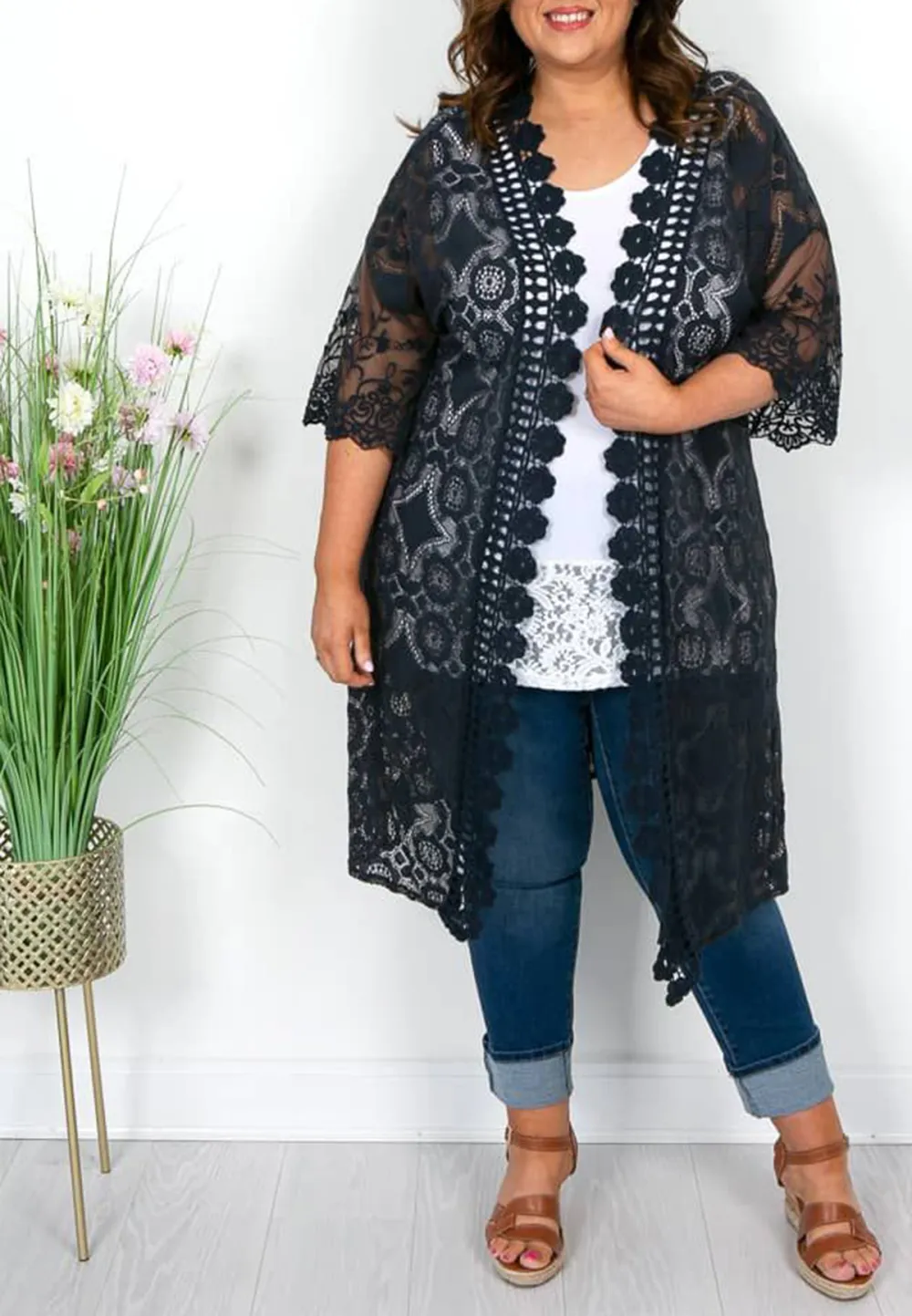 Navy Lace Kimono