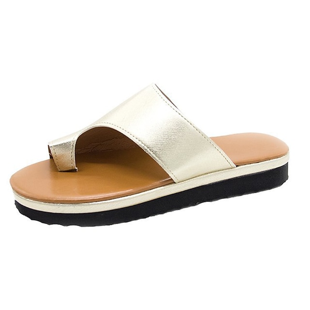 Women's Sandals Flat Sandals Orthopedic Sandals Bunion Sandals Outdoor Slippers Outdoor Daily Beach Summer Flat Heel Open Toe Casual Minimalism PU Leather Faux Leather Loafer Solid Color Leopard