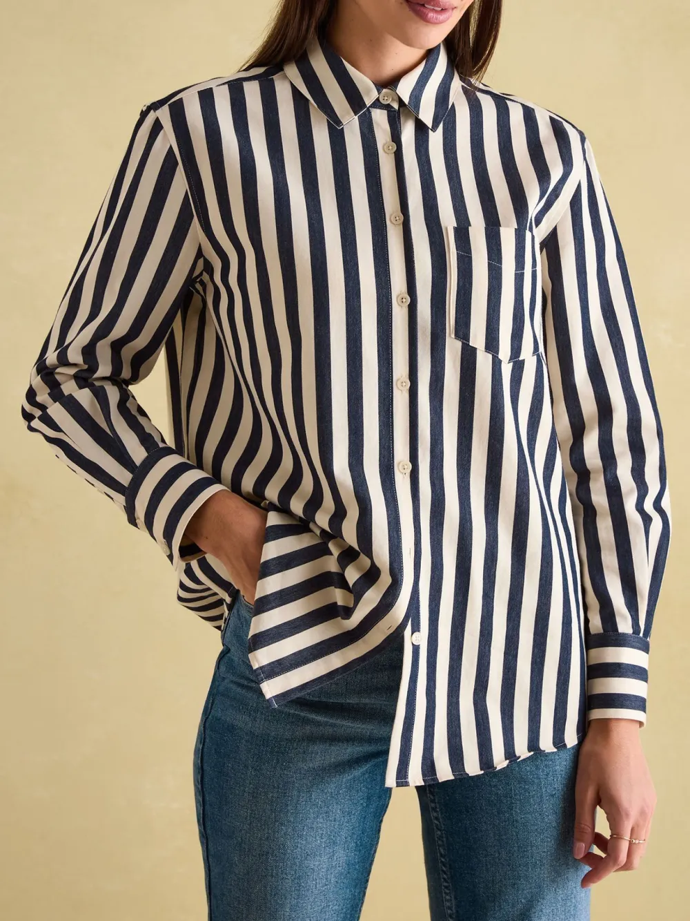 Casual Style Amilla Navy & Cream Stripe Shirt