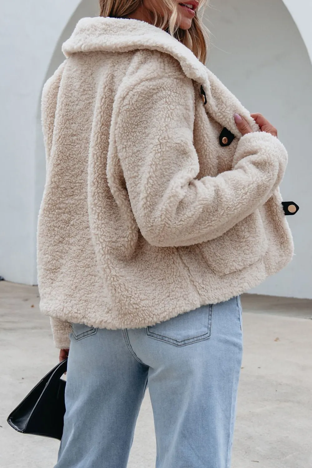 Cream Sherpa Button Up Jacket