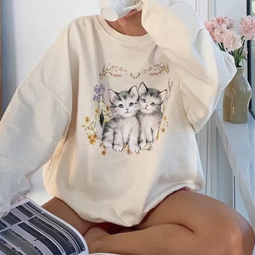 Malina Kitty Flower Print Vintage Sweatshirt