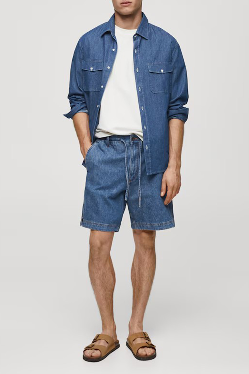 Denim bermuda shorts with drawstring