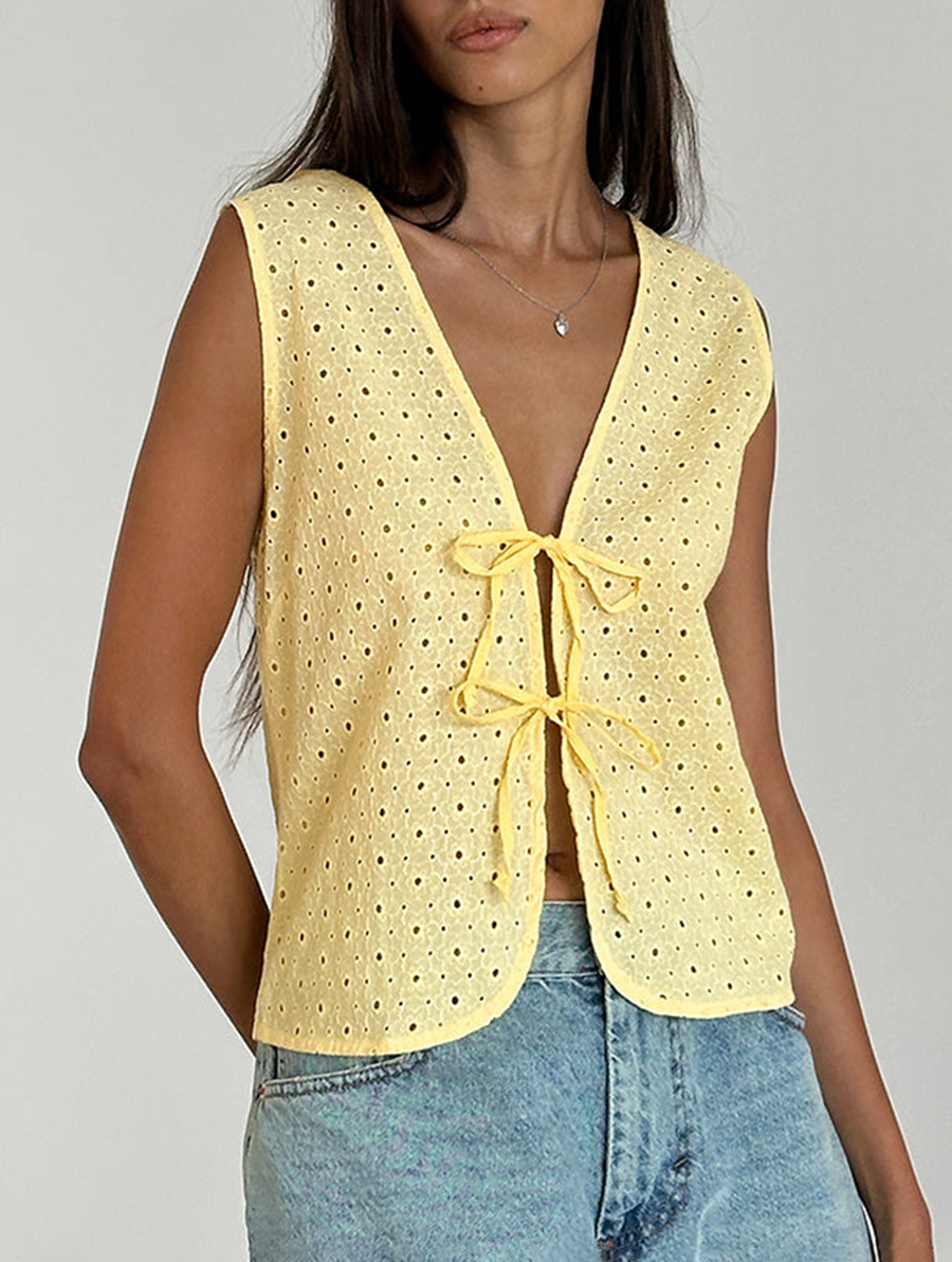 Broderie Yellow Kayve Tie Front Top