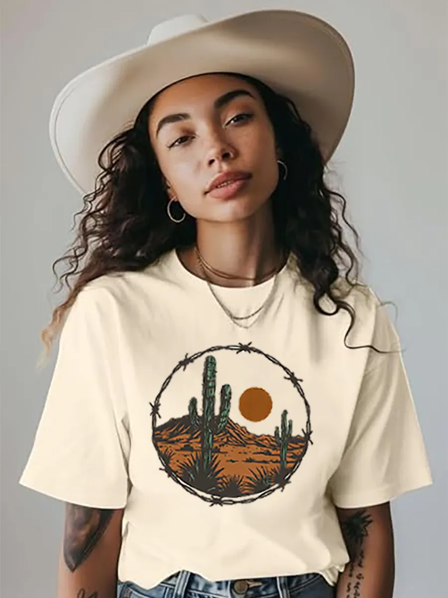 Desert Scene Cactus Barbwire Tee