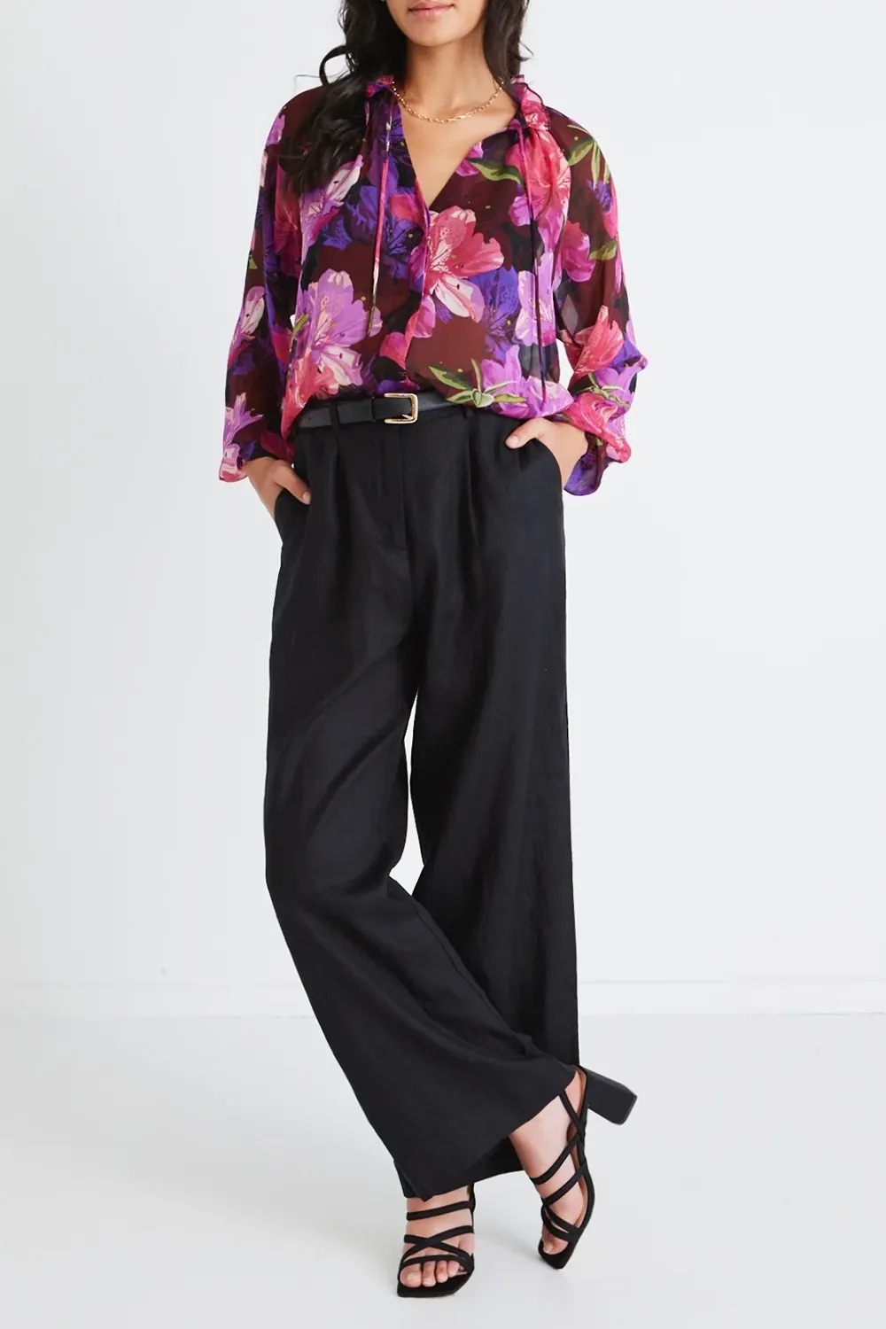 Deft Purple Orchids Georgette LS Blouse