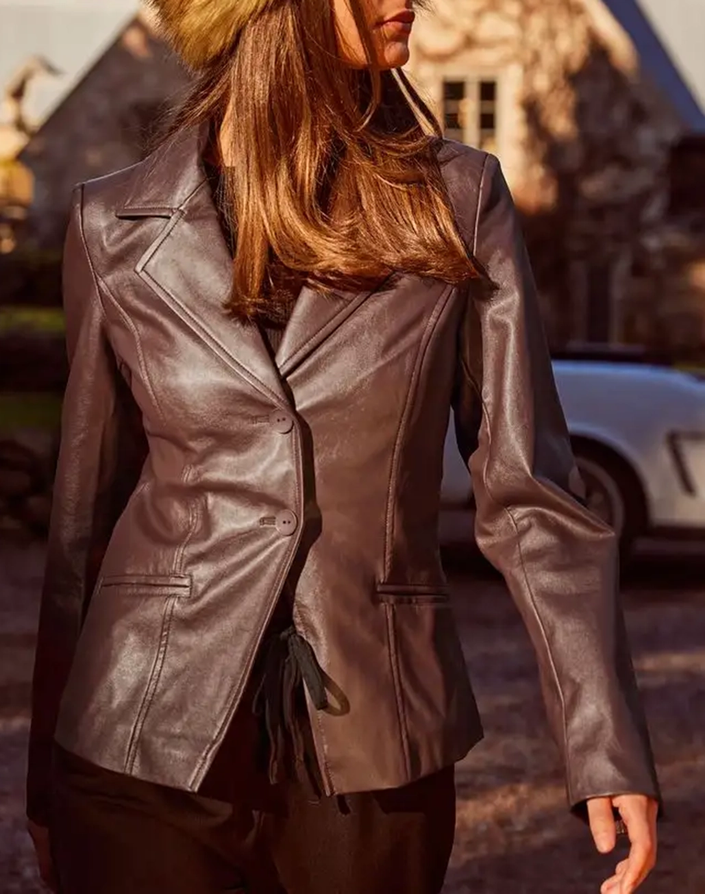 Fitted Faux Leather Blazer