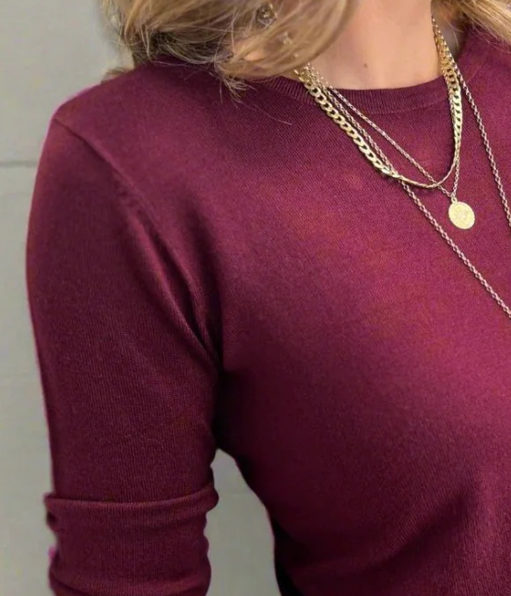 Burgundy Fine Knit Button Cuff Jumper