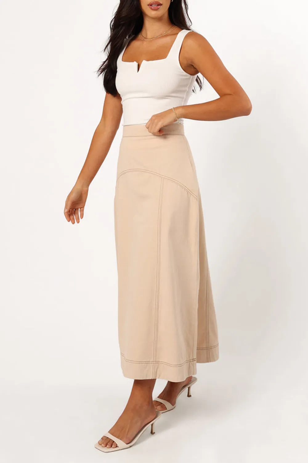 MARIELA DENIM MIDI SKIRT - SAND