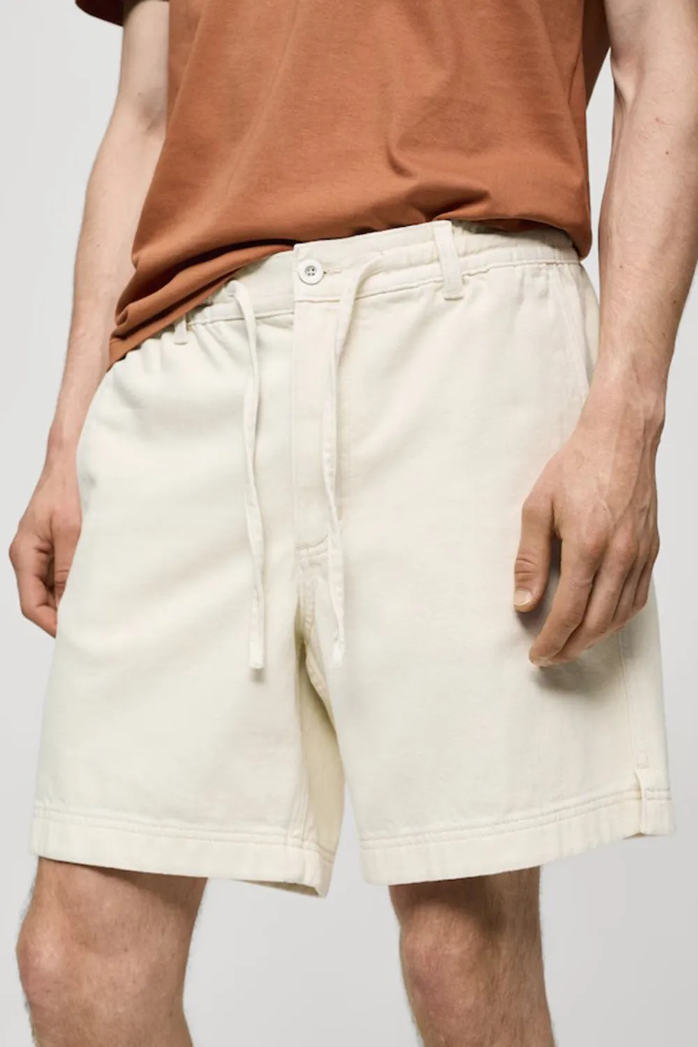 Denim bermuda shorts with drawstring