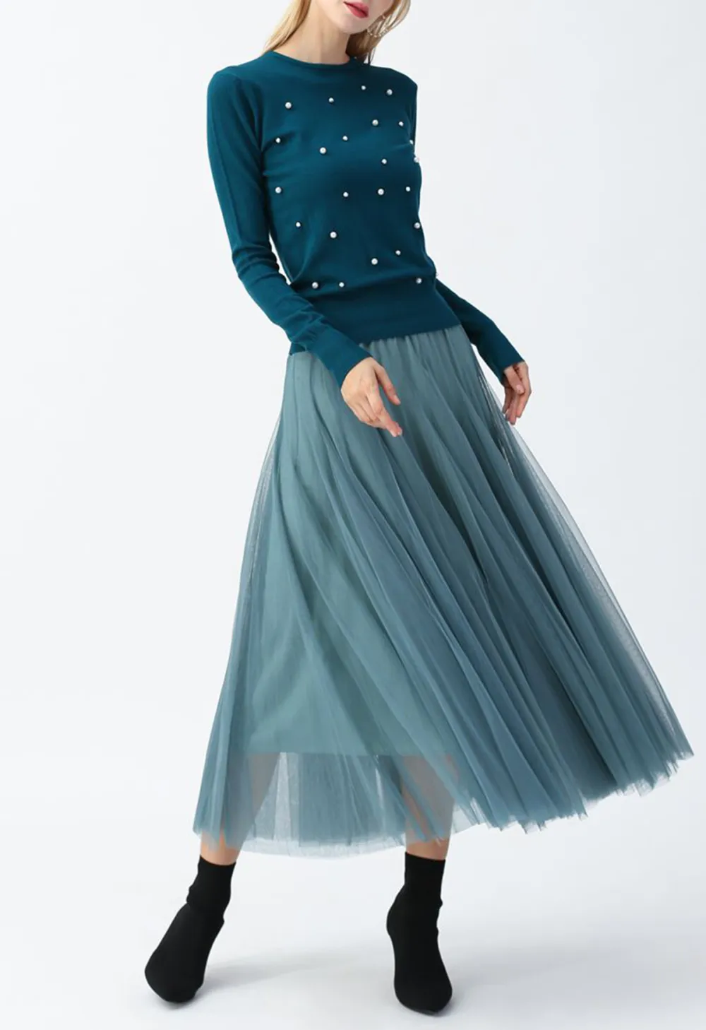 MY SECRET GARDEN TULLE MAXI SKIRT IN TURQUOISE