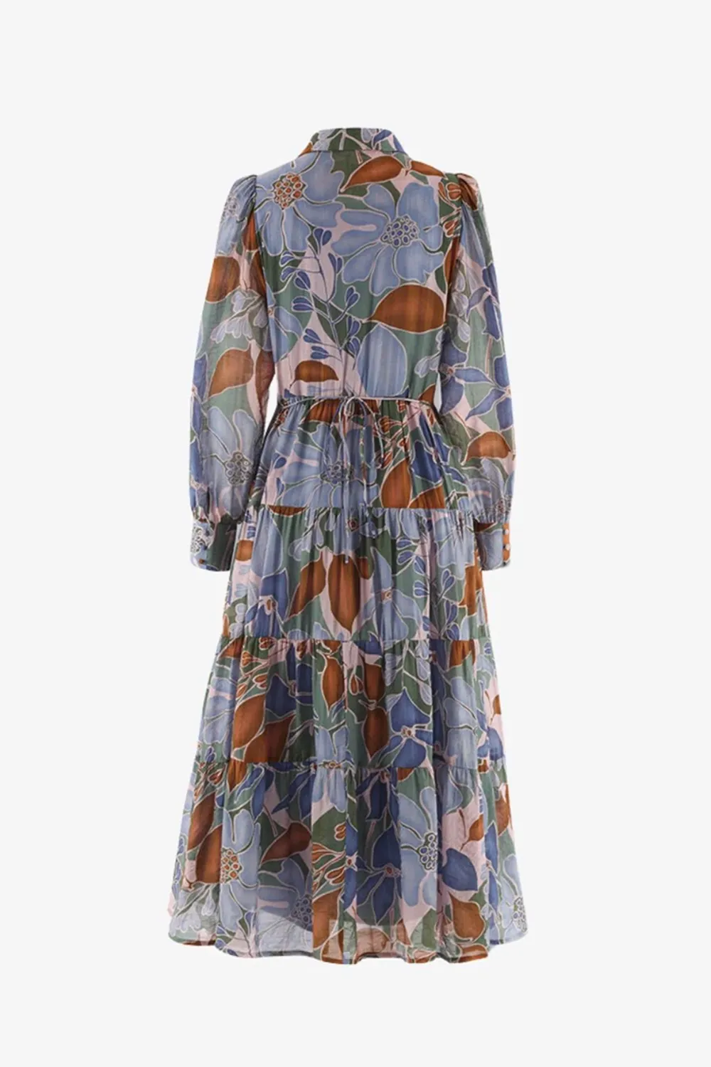 Adair Khaki Floral Long Sleeve Tiered Shirt Style Maxi Dress