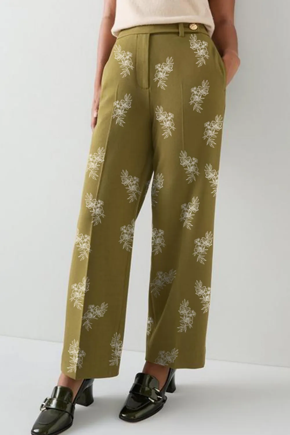 Billie Petite Olive Tailored Crop Wide Trouser