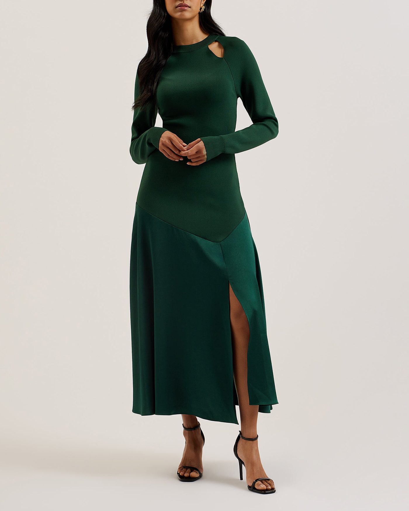 Alfeios Cut Out Midi Knit Dress With Front Sl Dk-Green