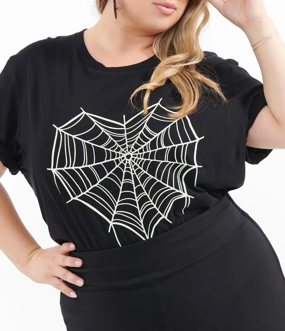 Black Spider Web Heart Fitted Tee