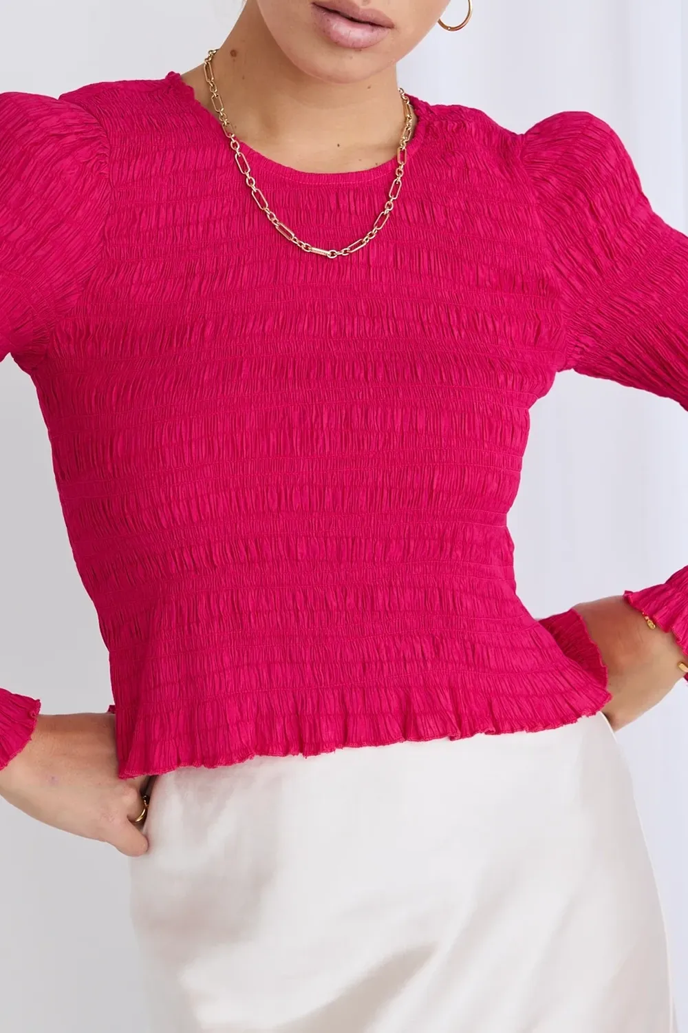 Dani Raspberry Shirred Ls Top