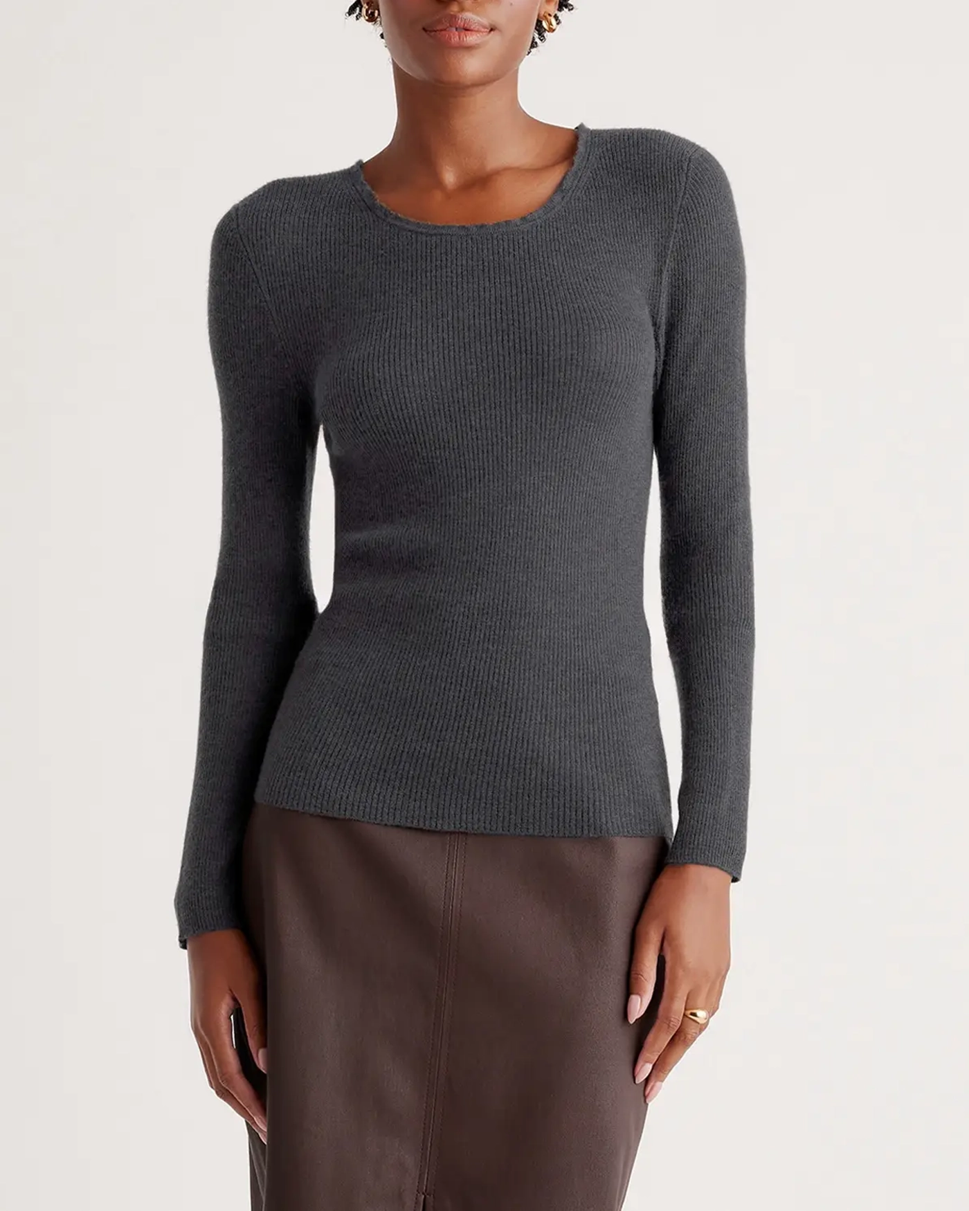 Featherweight Cashmere Ribbed Crewneck Sweater