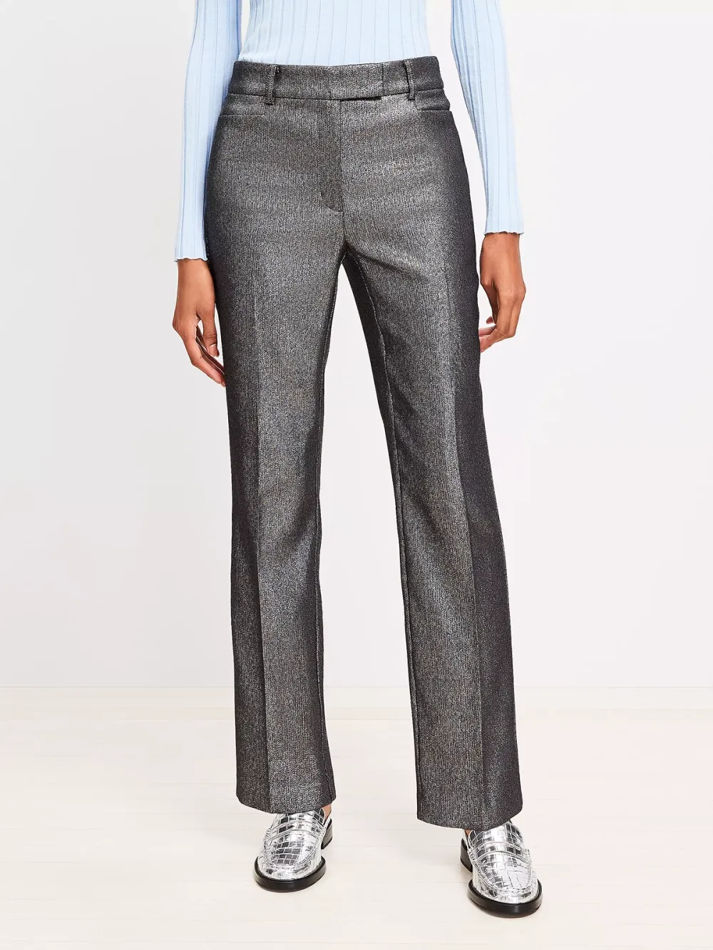 Straight Pants in Metallic Texture