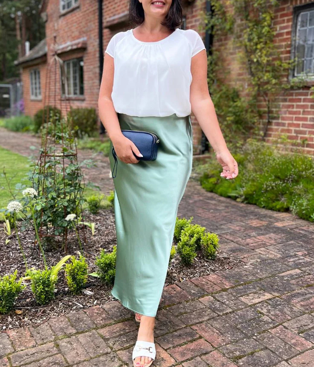 Sage Green Satin Maxi Skirt