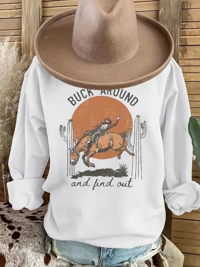 Wild West, Cowboy Knight Printed Round Neck Sweatshirt