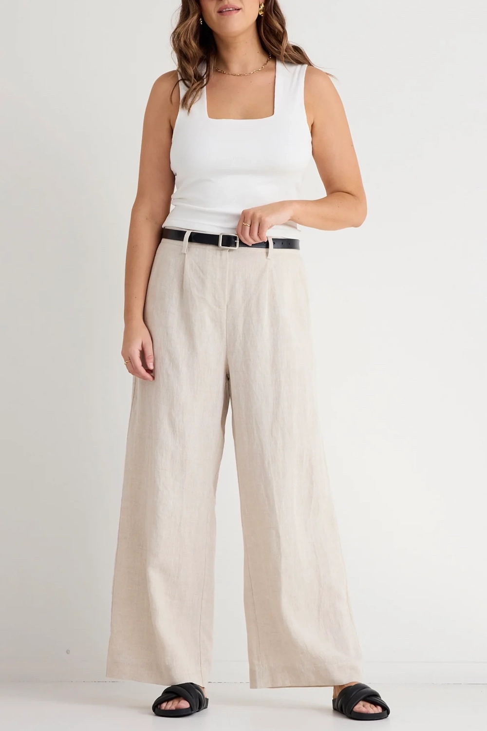 Island Natural Linen Pleat Front Wide Leg Pant