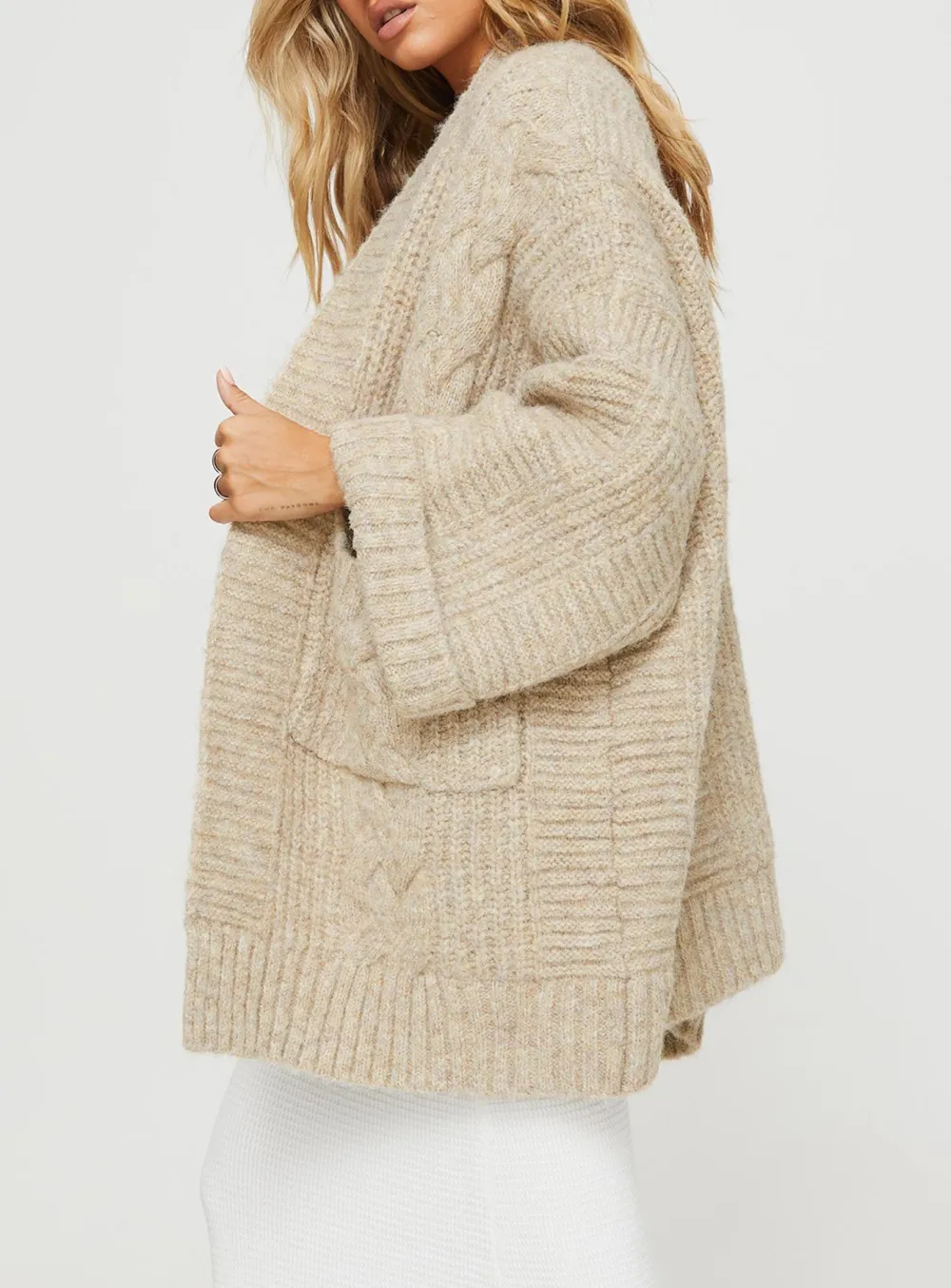 Paisleigh Cable Knit Cardigan Charcoal