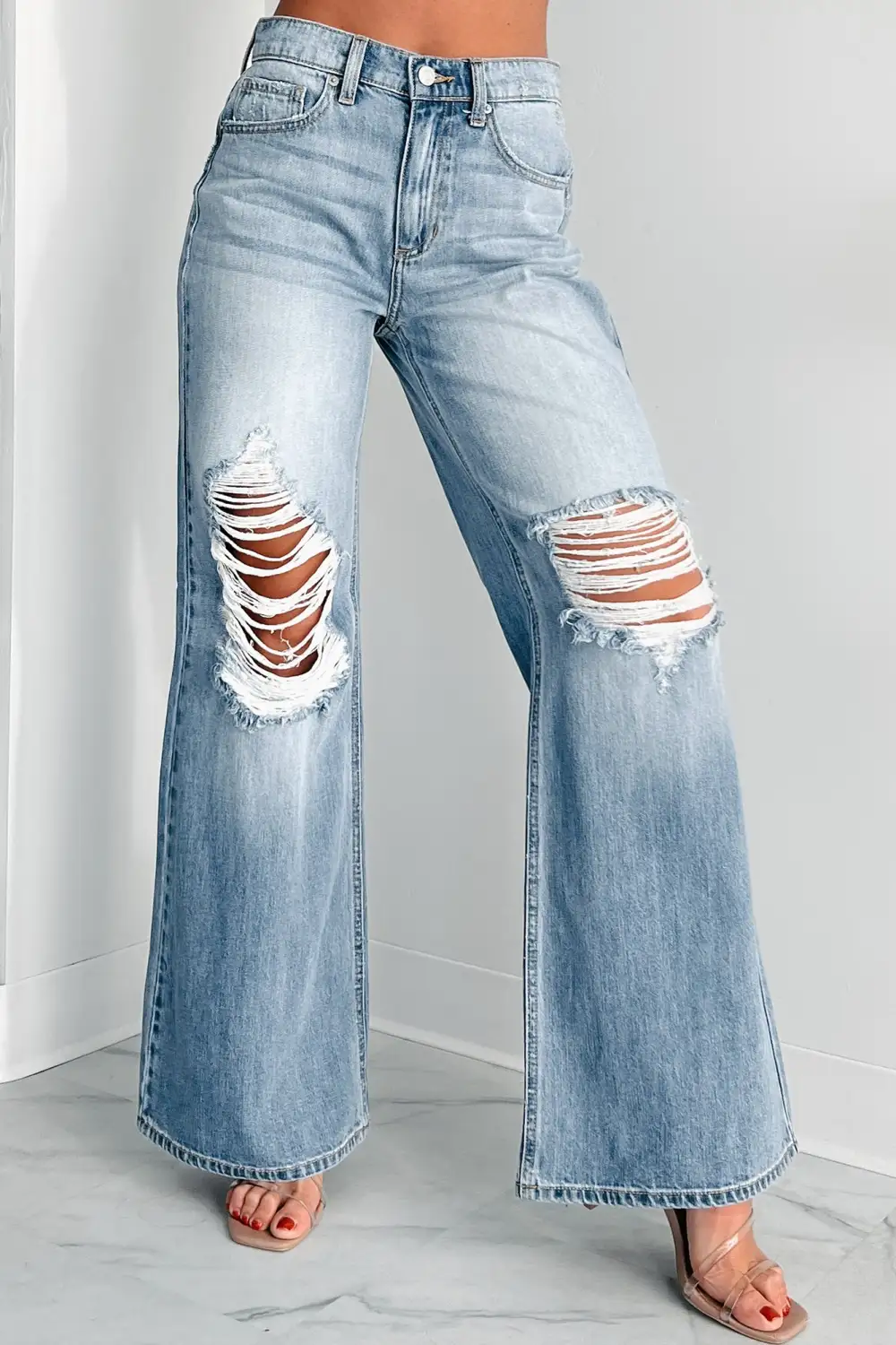 Kyra High Rise Distressed Wide Leg Sneak Peek Jeans