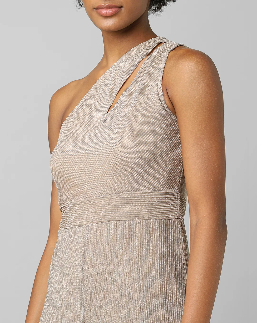 Beige One-Shoulder Jumpsuit