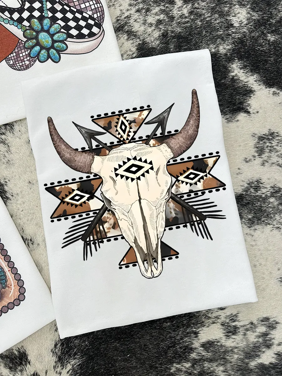 Western Aztec Bull Skull T-shirt