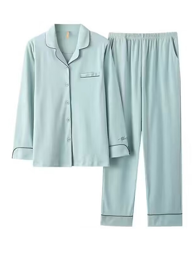 Women's Pajamas Pajama Top and Pant Sets Letter Flower Tights / Leggings Casual Comfort Home Daily Bed Cotton Breathable Lapel Long Sleeve Shirt Pant Button Pocket Summer Fall White Pink