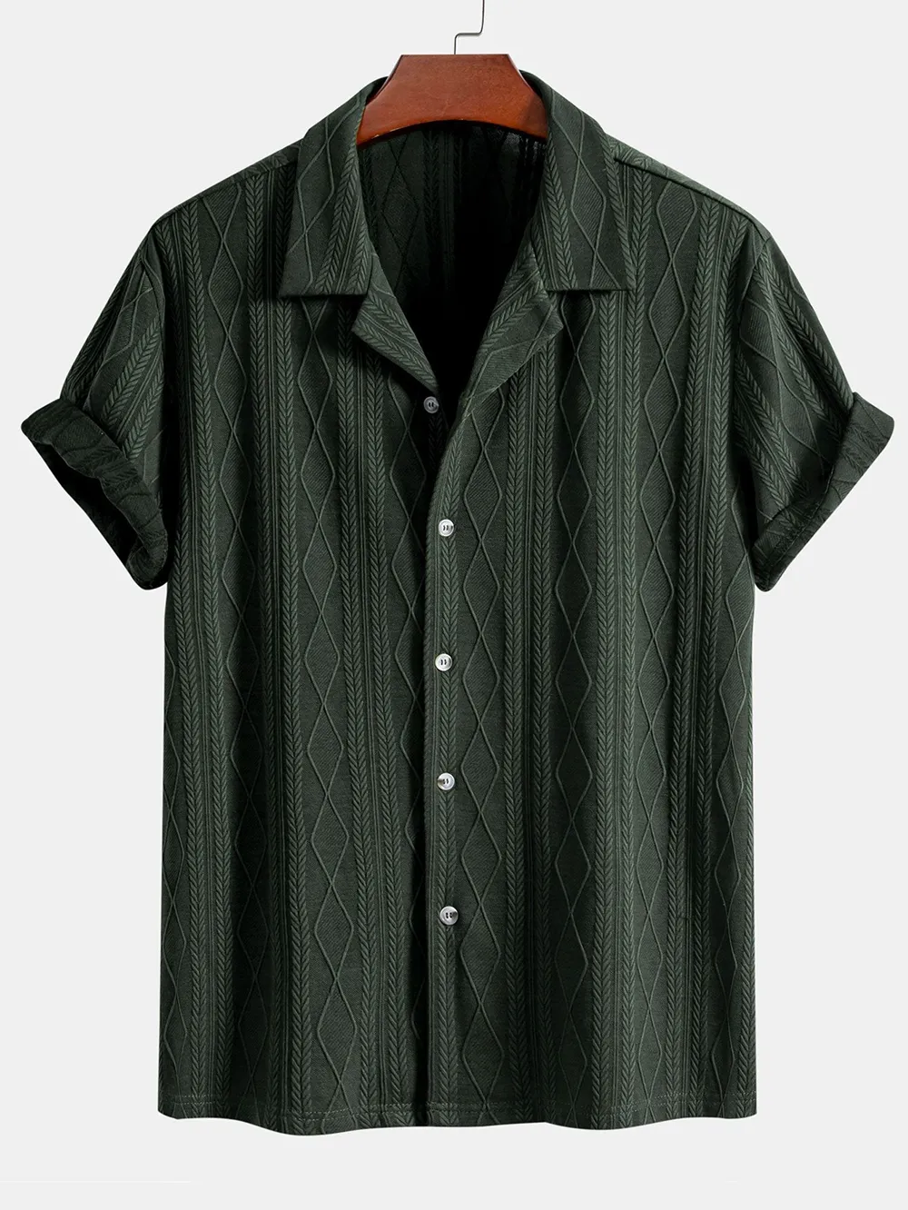 Knitted Geometric Rhombus Jacquard Cuban Shirt