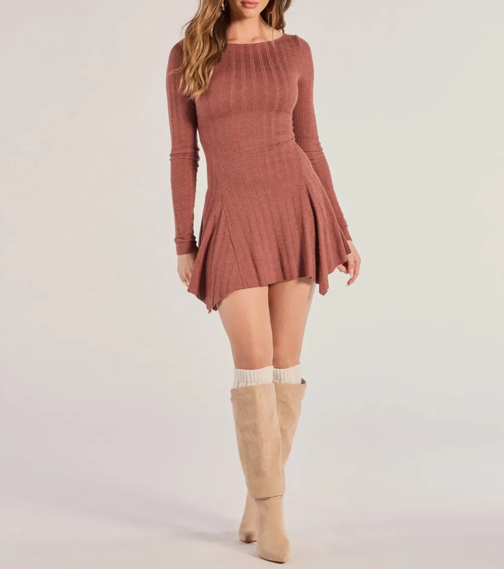 Luxe Charm Cashmere Knit Hanky Hem Mini Dress