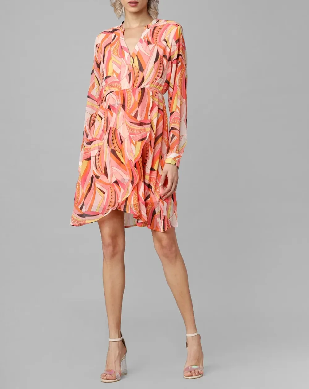 Peach Abstract Print Fit & Flare Dress