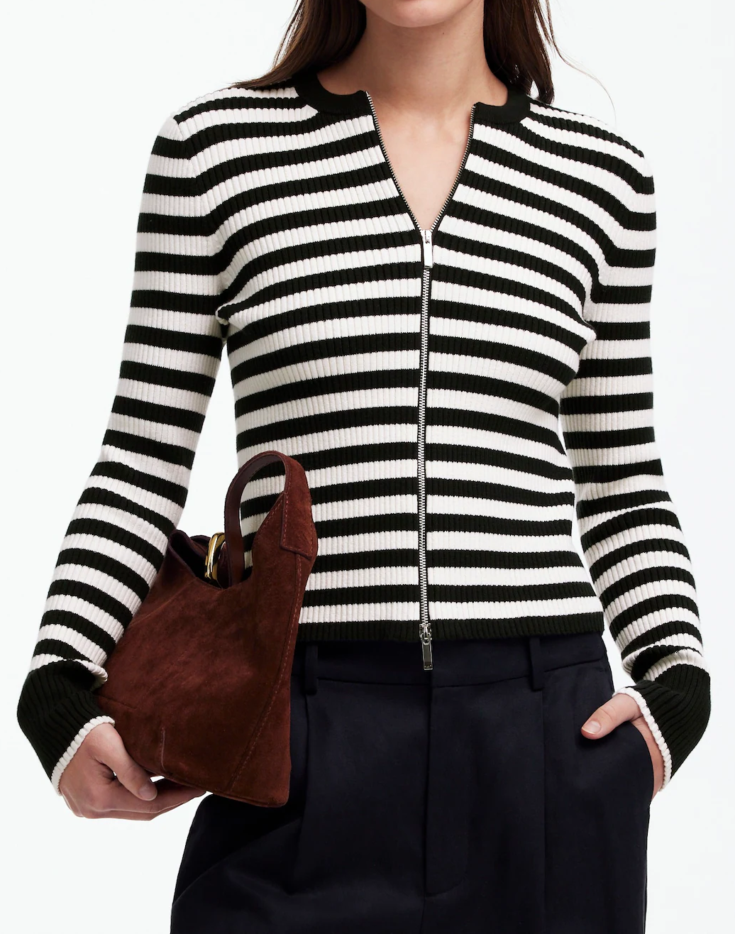 Zip-Front Cardigan in Stripe