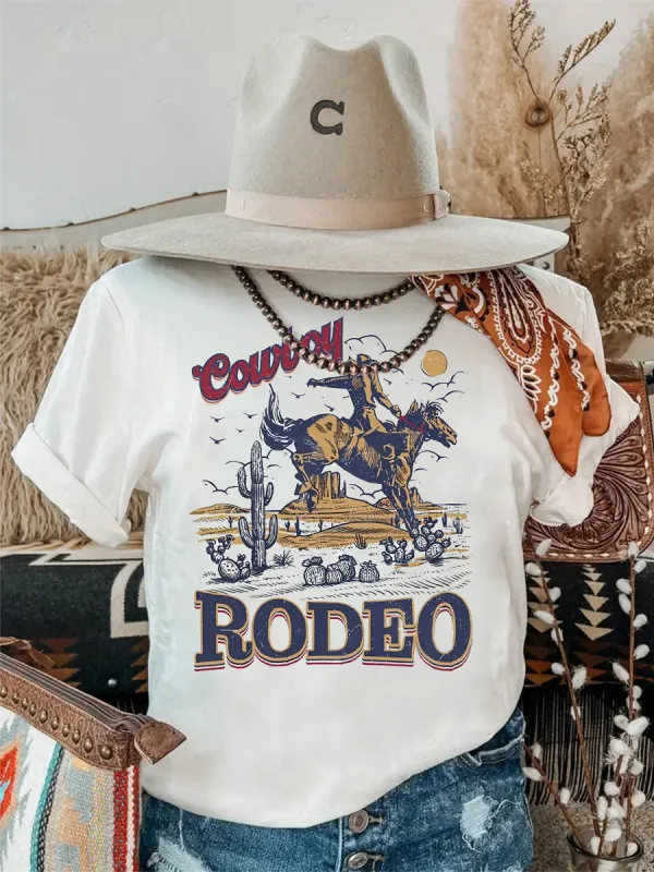 Retro Cowboy Knight Print Round Neck Athletic Tee