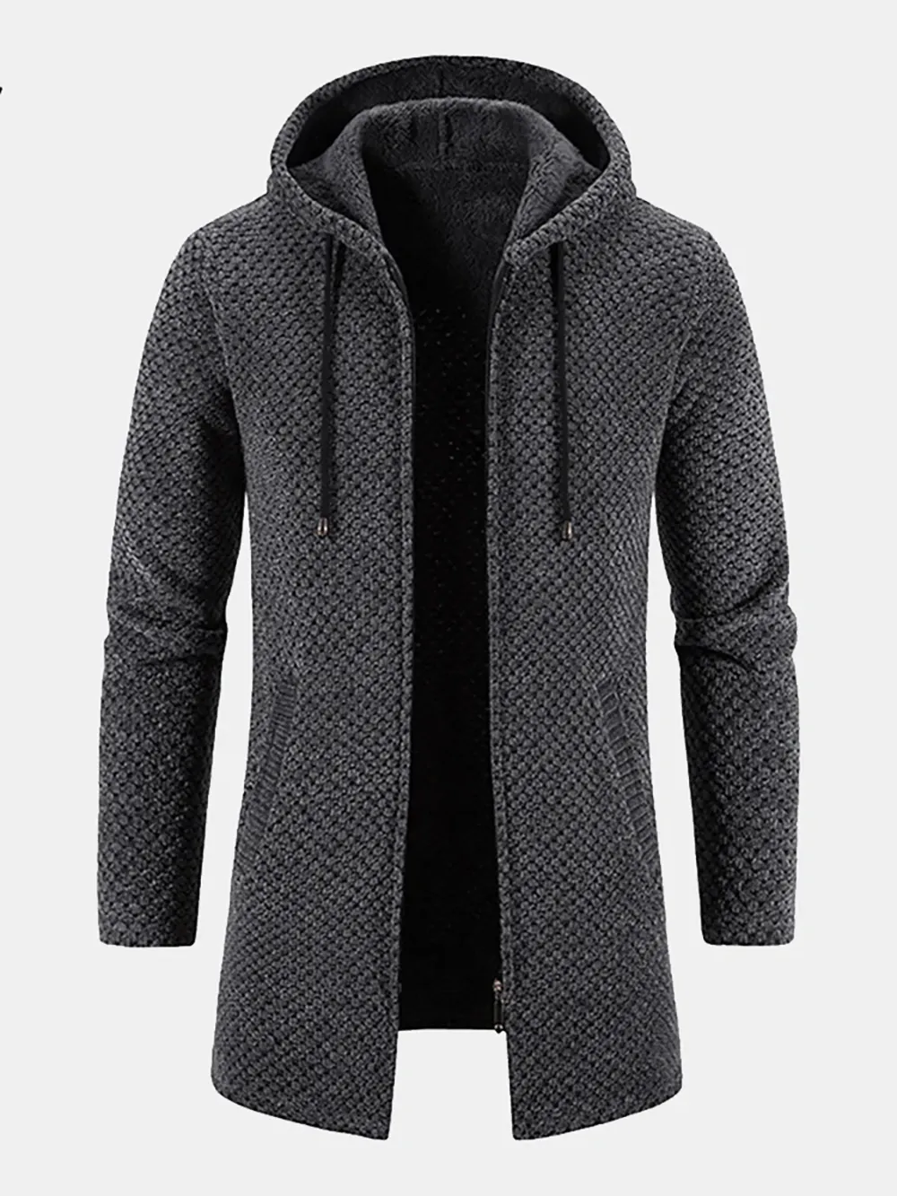 Long Line Textured Hooded Sweater