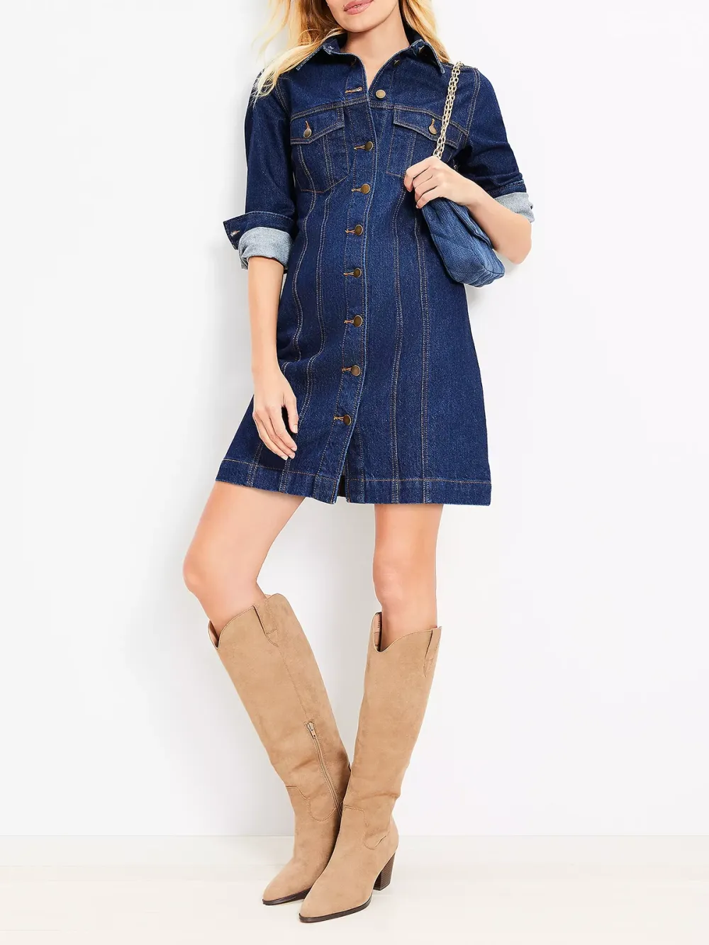 Denim Mini Pocket Dress in Dark Rinse