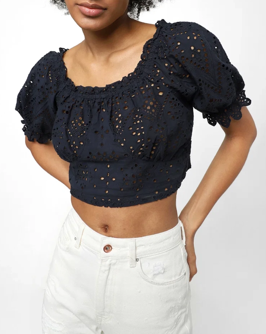 Blue Schiffli Crop Top