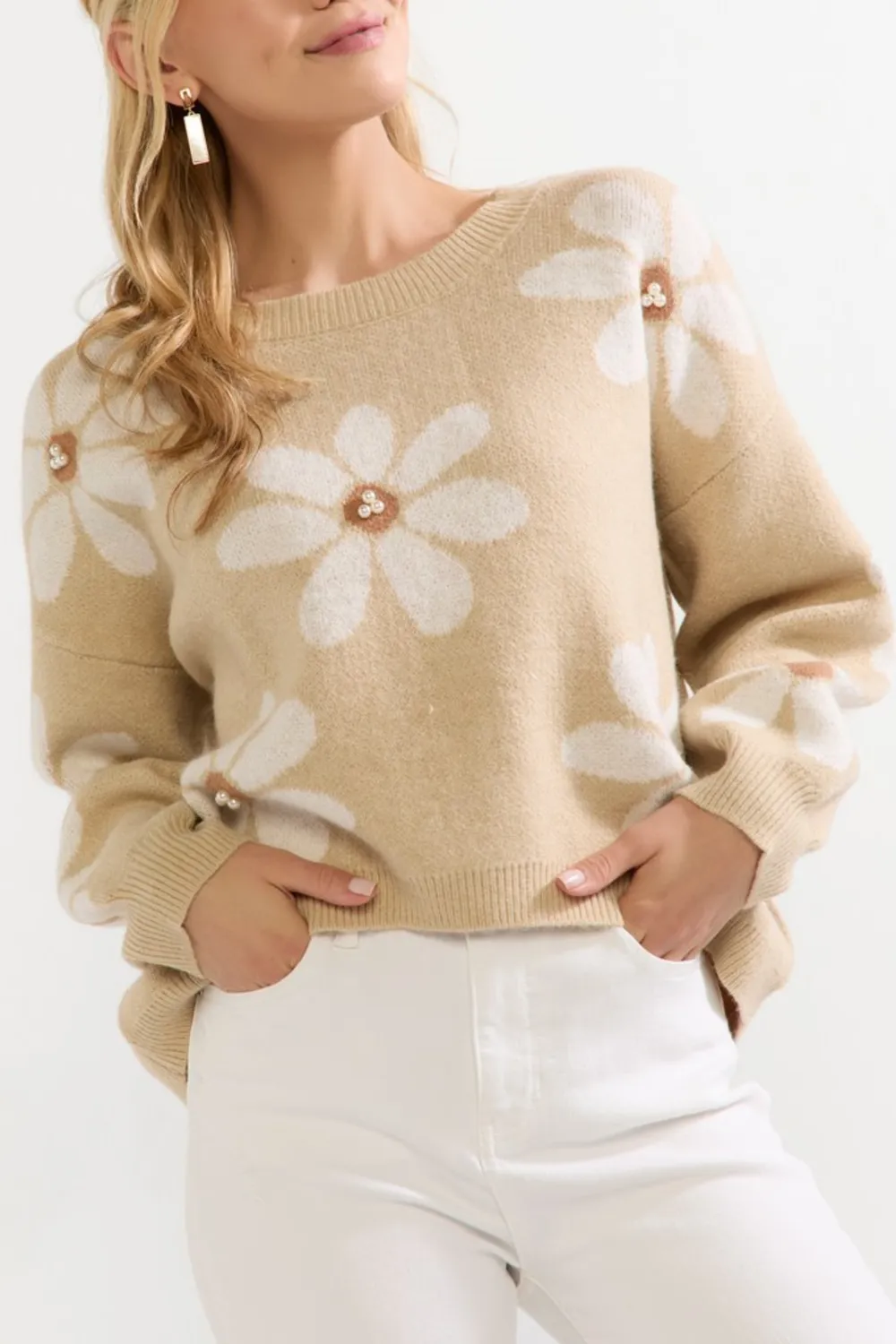 Matilda Pearl Daisy Pattern Pullover Sweater