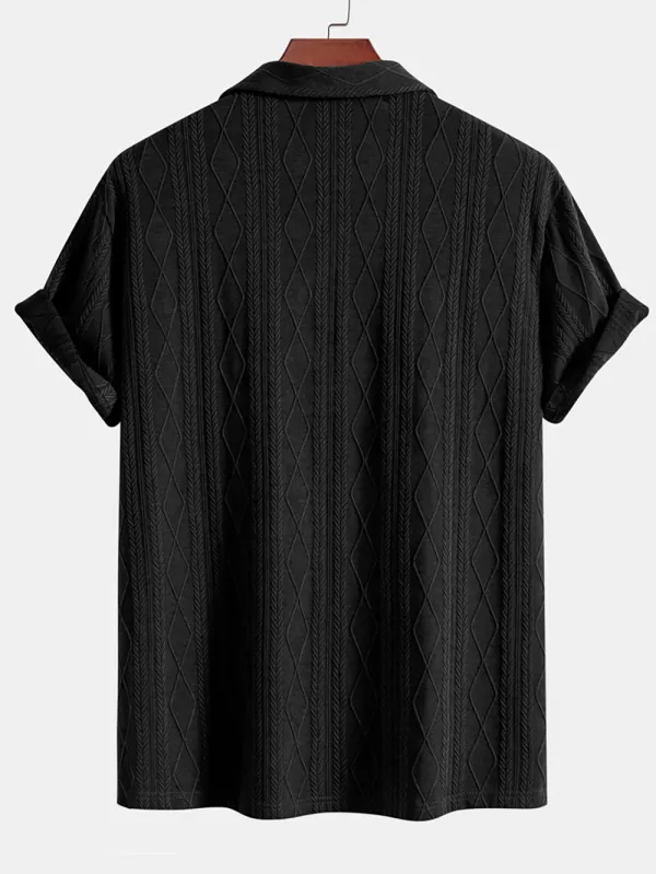 Knitted Geometric Rhombus Jacquard Cuban Shirt