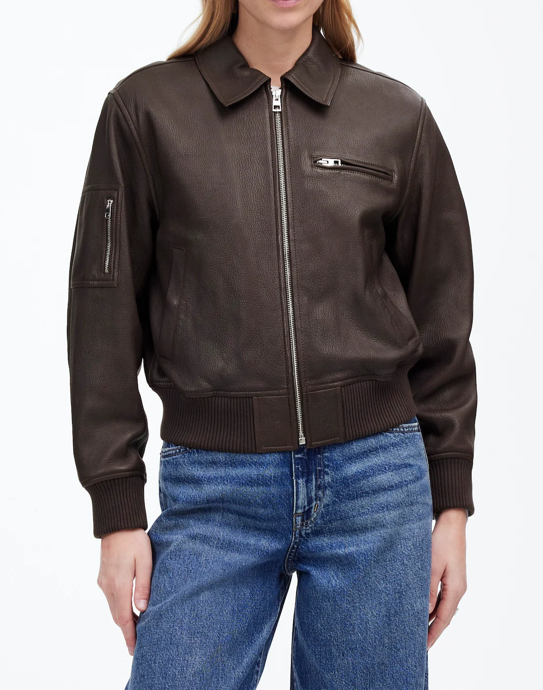 Relaxed Leather Bomber Jacket